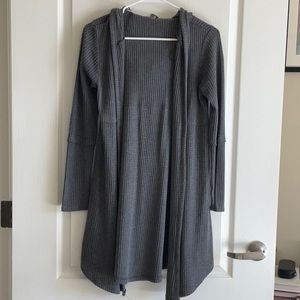 Gray hooded waffle knit sweater
